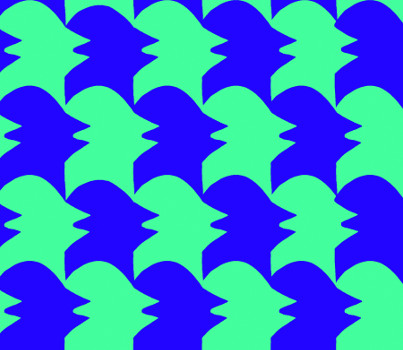 Illustrasjon som viser hvordan geometriske figurer er kopiert og satt sammen til et mønster.
